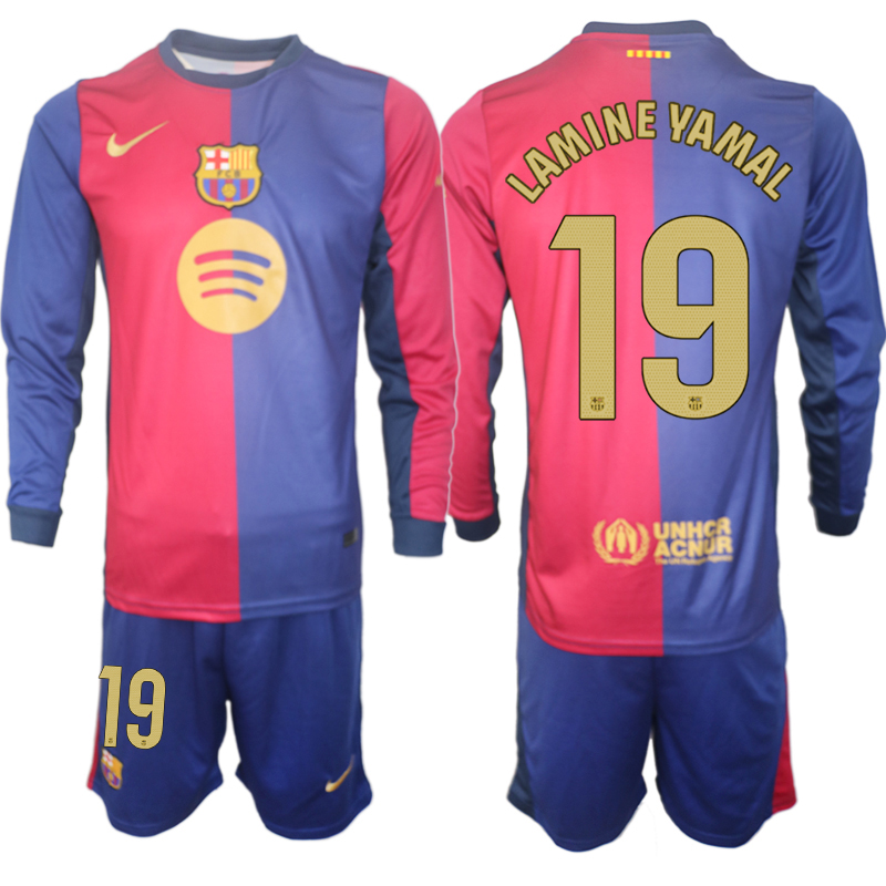 Men 2024-2025 Club Barcelona home Long Sleeves Blue #19 Soccer Jersey->barcelona jersey->Soccer Club Jersey